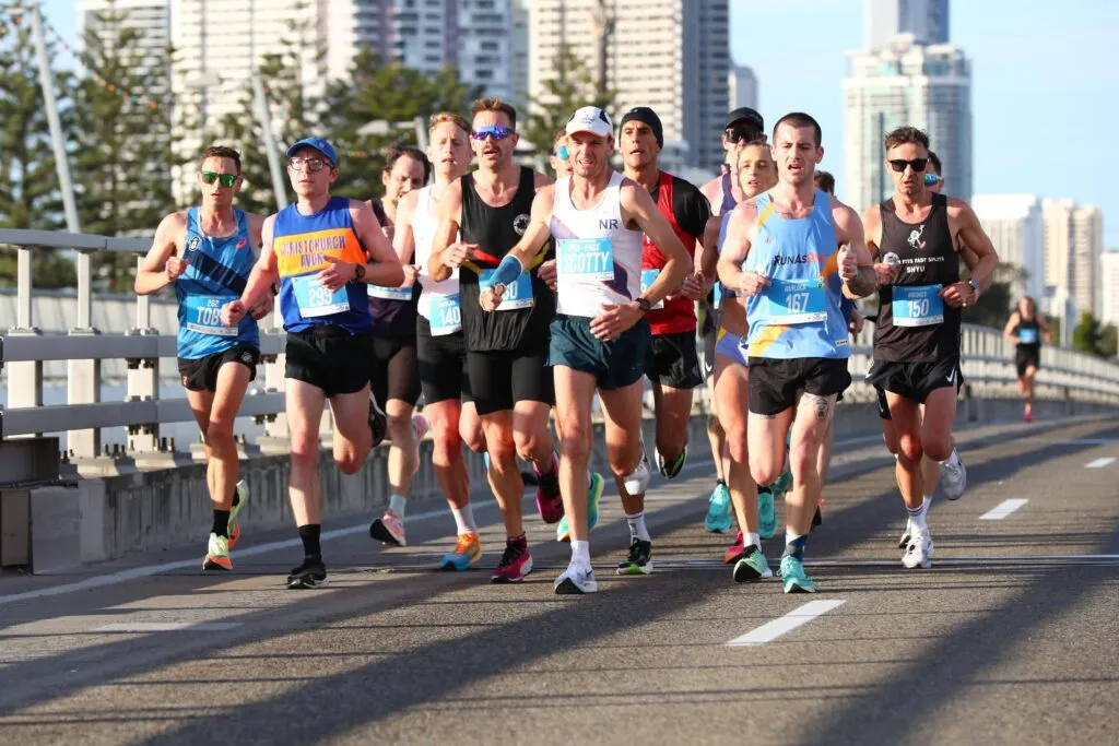 Runner competing mid-race at Gold Coast Marathon 2023 near 15km mark