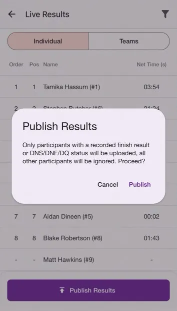 Live results publish mobile web