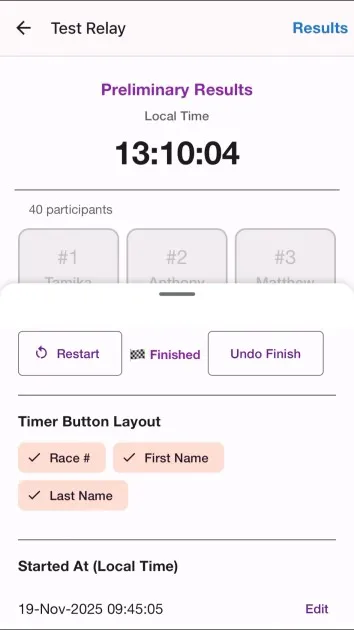 Race timing screen adjust view mobile web